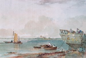 Havlandskap med båter, 1800-tallet (akvarell)